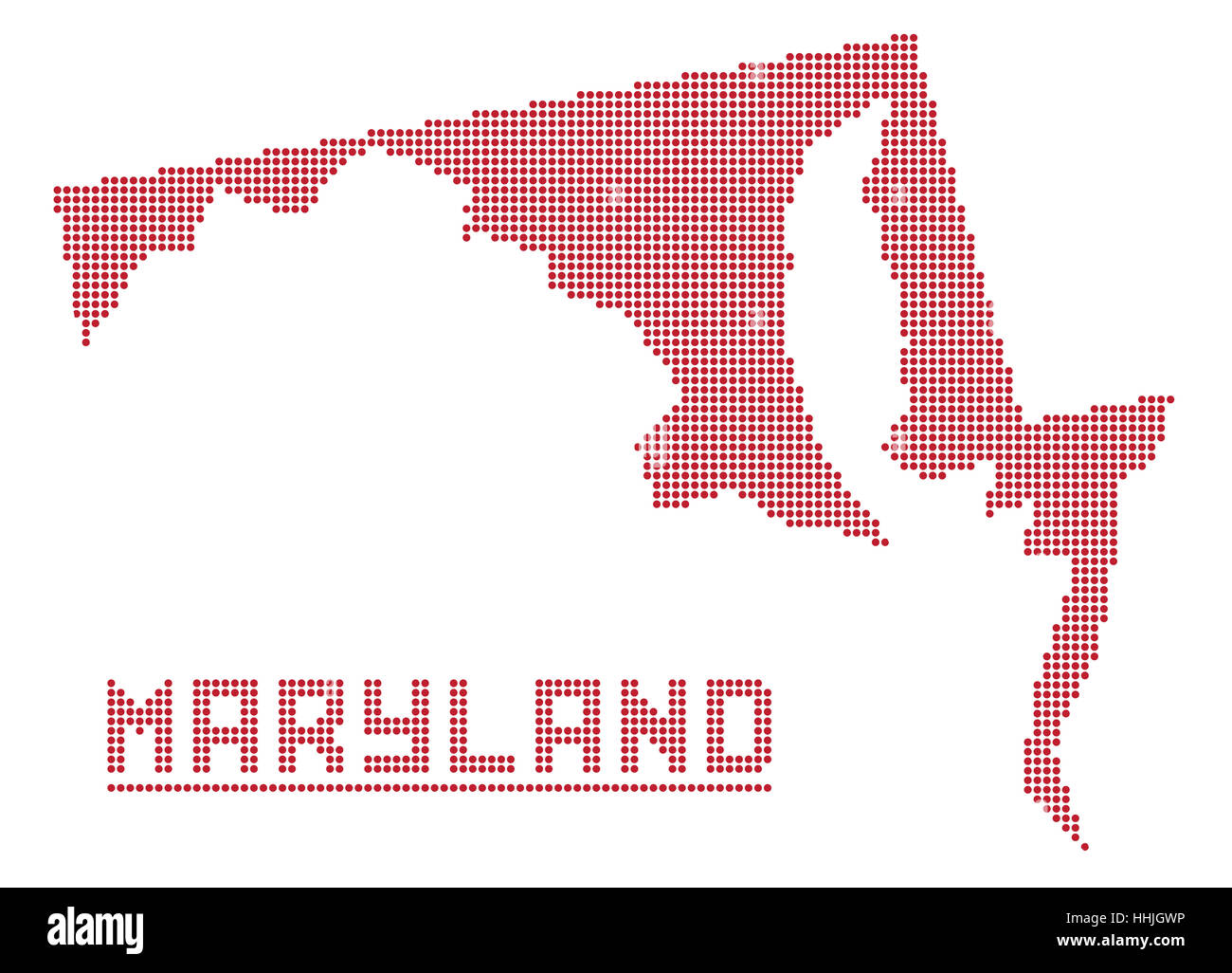 Una mappa di punti del Maryland stato isolato su uno sfondo bianco Foto Stock