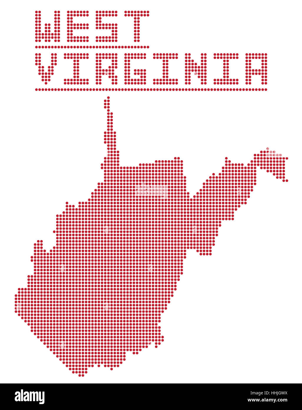 Una mappa di punti di West Virginia state isolate su uno sfondo bianco Foto Stock