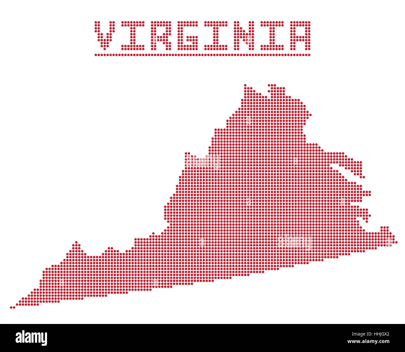 Una mappa di punti di Virginia state isolate su uno sfondo bianco Foto Stock