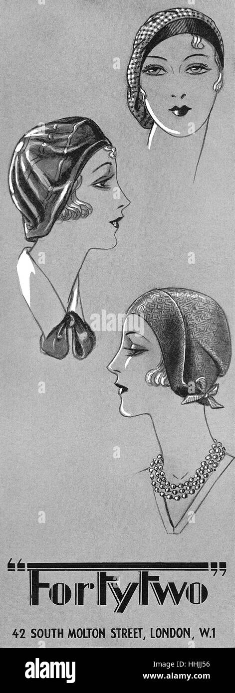 1930 British pubblicità per quaranta due cappelli, South Molton Street, Londra Foto Stock