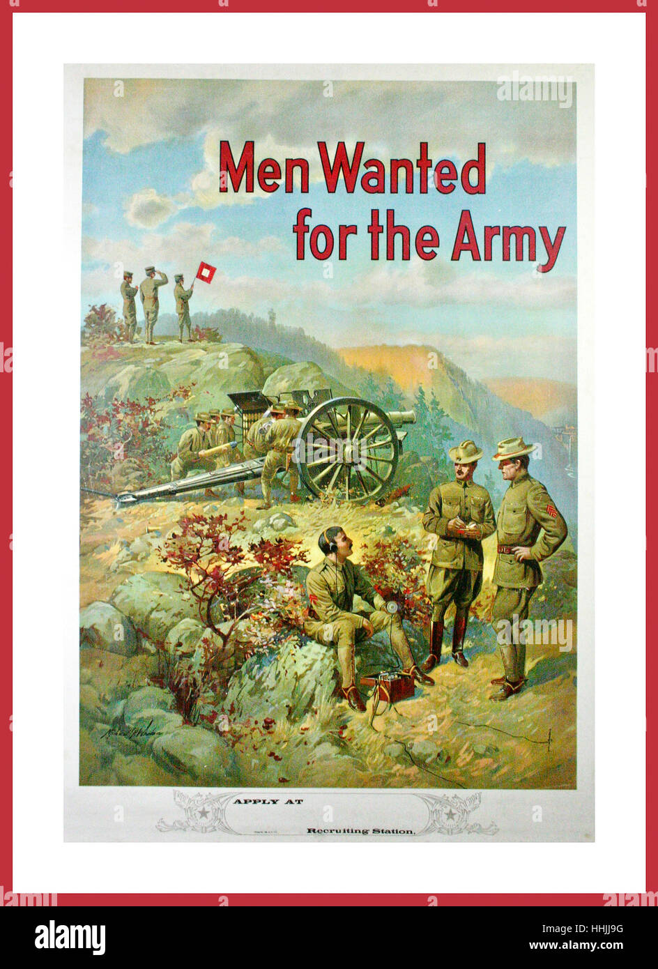 Gli uomini volevano per l'esercito, 1918. Ci originale WW1 Poster. Chromolithograph WW1 esercito poster di reclutamento da Michael P. Whelan c.1910. Foto Stock
