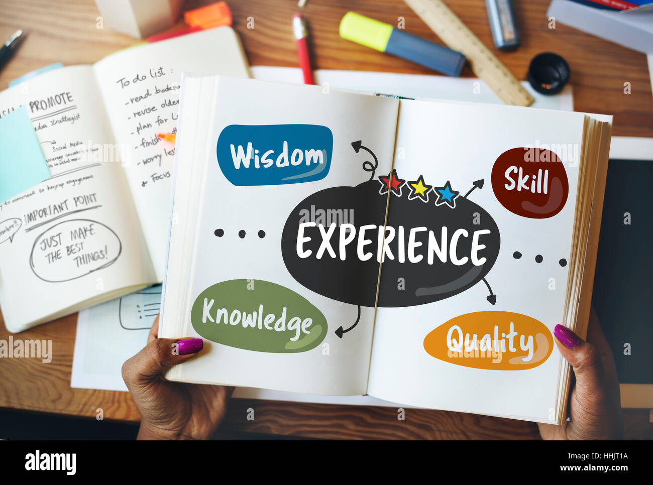 Esperienza saggezza specialità di qualità delle conoscenze per saperne di concetto Foto Stock