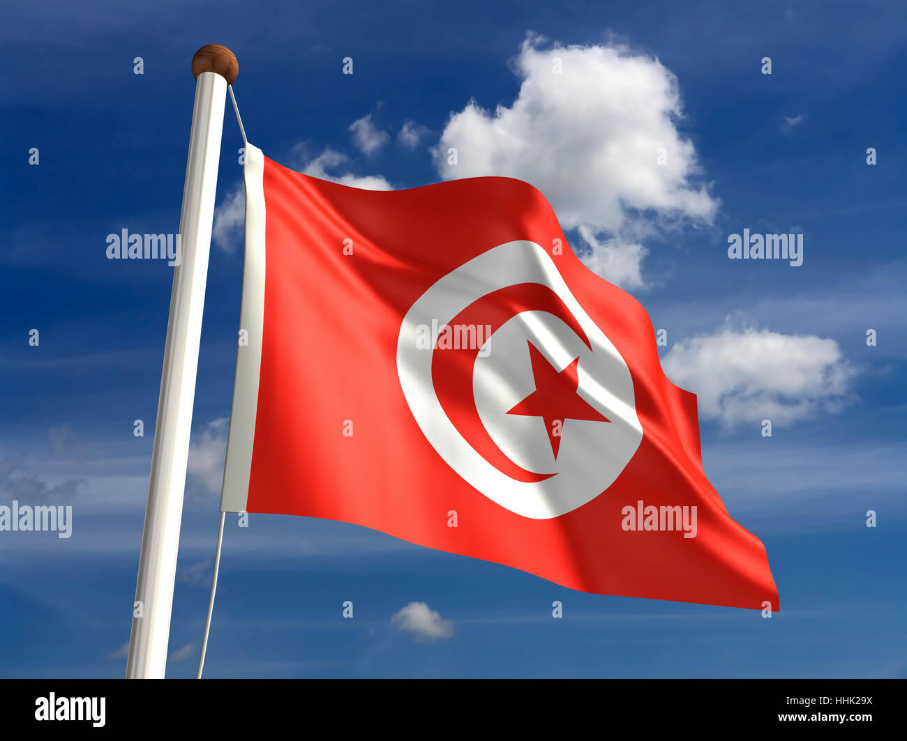 Il cloud, stream, Tunisia, bandiera, polo, giorno, durante il giorno, nessuno, unità, Foto Stock