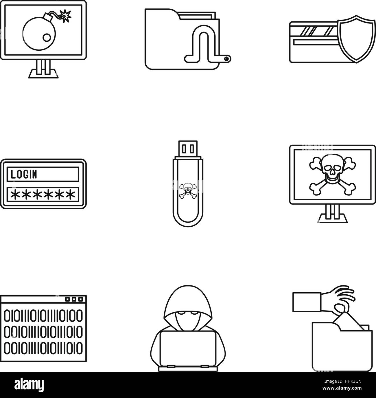 Cracking set di icone di stile di contorno Illustrazione Vettoriale