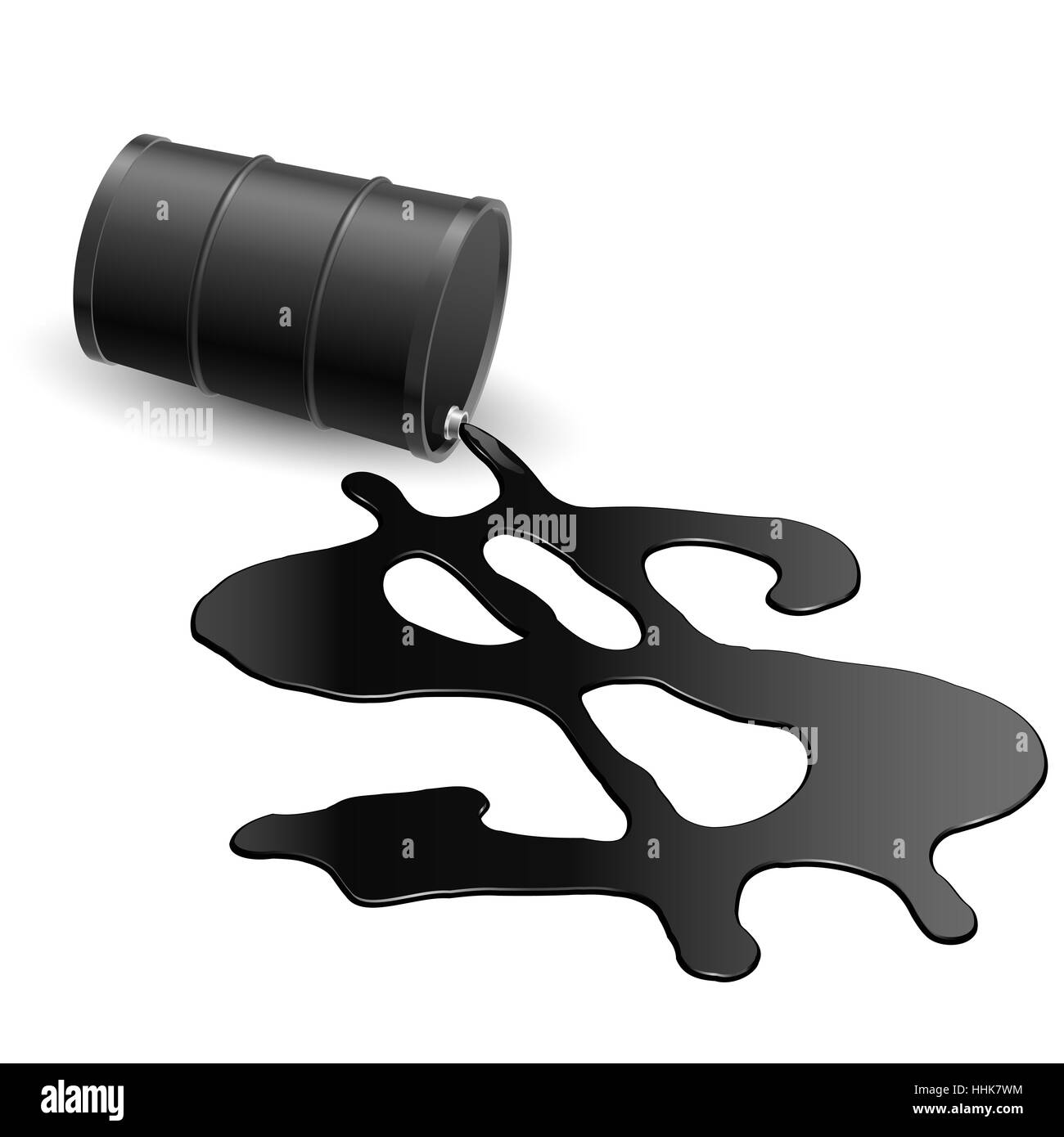 Tamburo con l'olio versato e il simbolo del dollaro su bianco Foto Stock