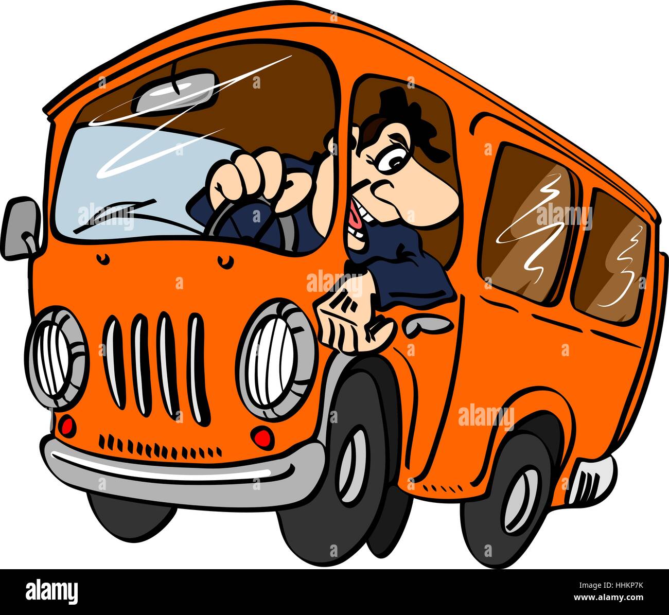 Cartoon bus con un autista, isolato su sfondo bianco Illustrazione Vettoriale