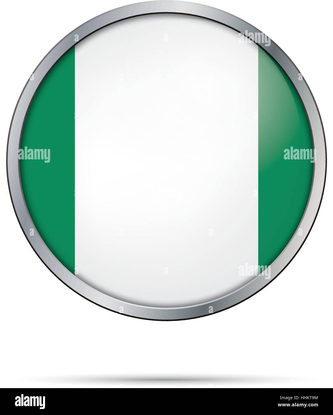Vettore di bandiera nigeriana pulsante. Nigeria bandiera in vetro in stile di pulsante con telaio di metallo Illustrazione Vettoriale