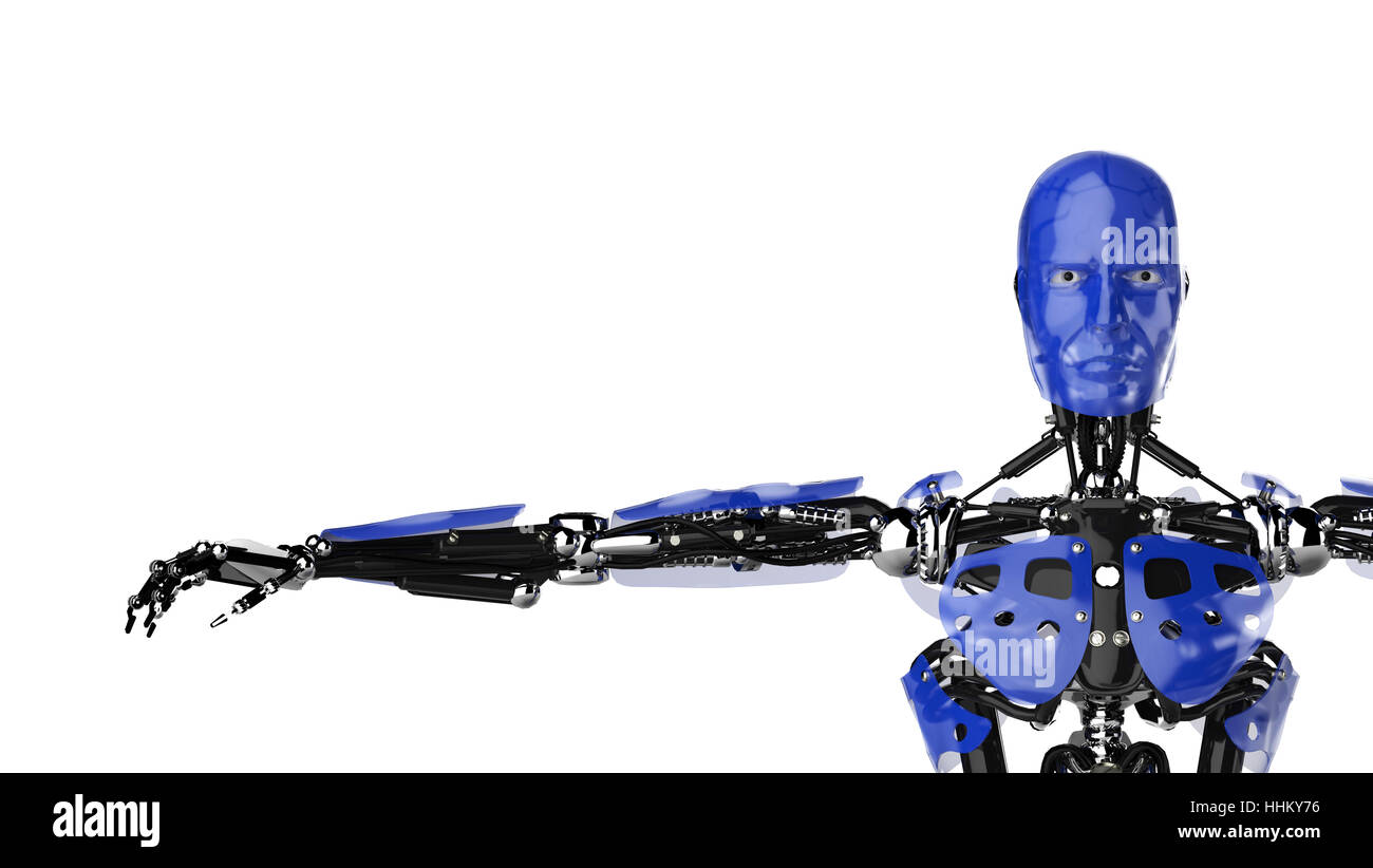 Ingegneria, futuro, tecnologia, android, robot, blu, canto, dettaglio, modello Foto Stock