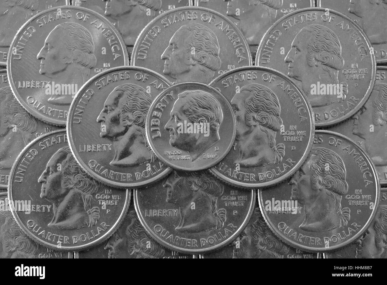 Monete di Stati Uniti d'America. Pila di noi trimestre monete con George Washington Foto Stock