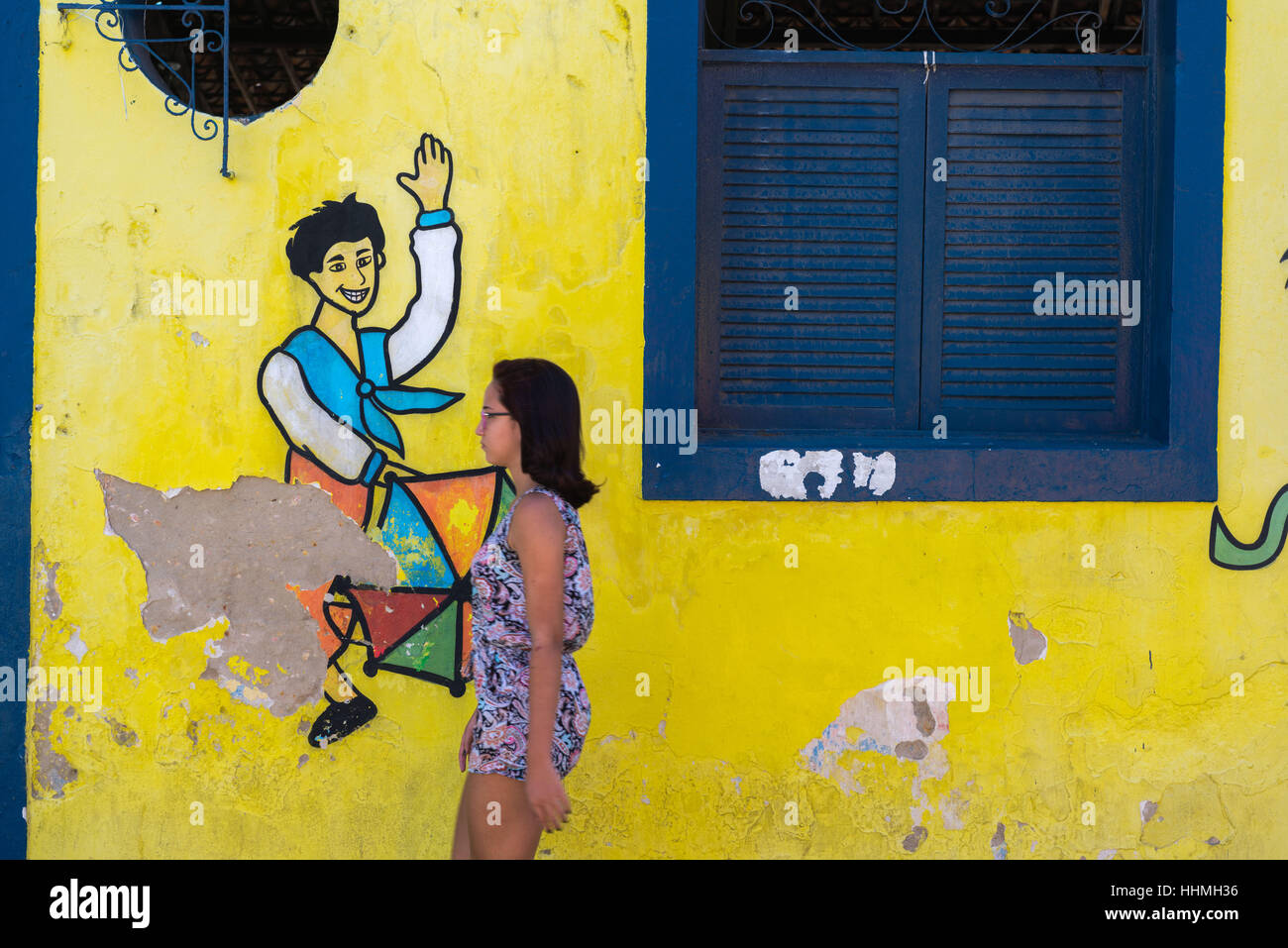 Coloratissima casa wall, Olinda, Sito Patrimonio Mondiale dell'UNESCO, stato di Pernambuco, Brasile, Sud America Foto Stock