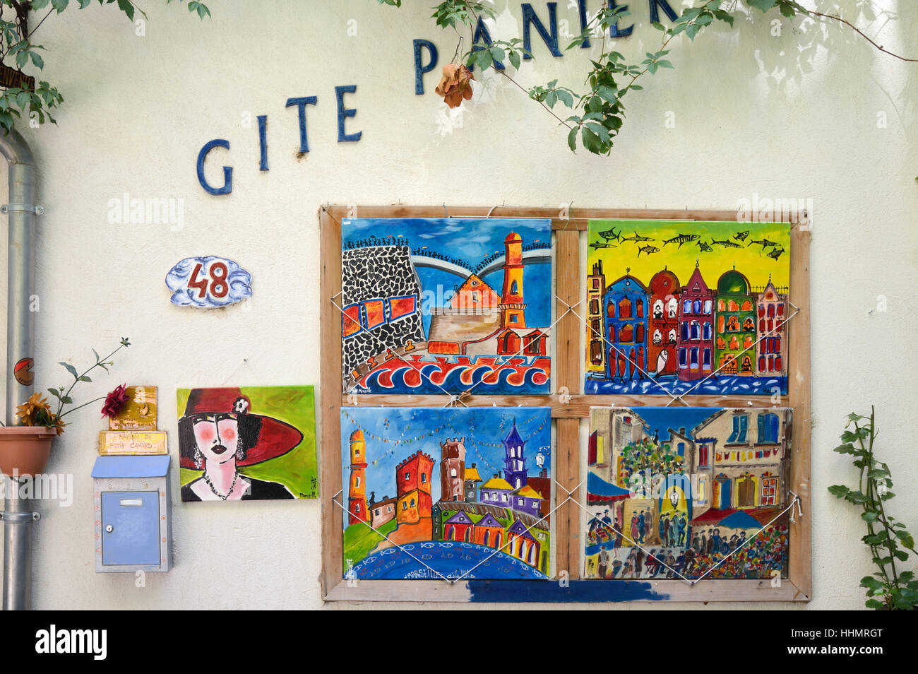 Segno decorativo per un Gîte, piccolo hotel, pensione o "Bed and Breakfast" Panier Marsiglia o Marsiglia Provenza Francia Foto Stock