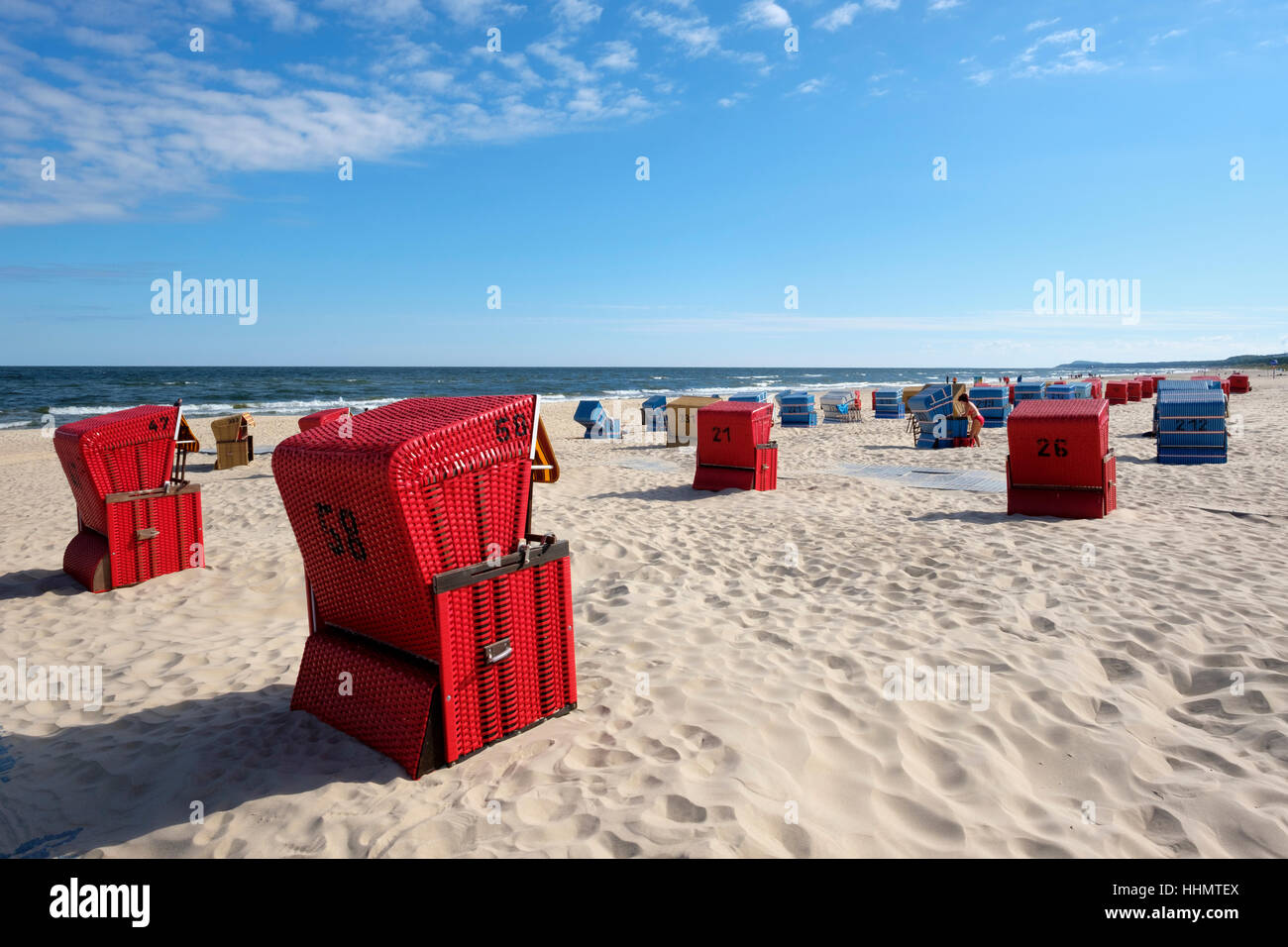 Sedie a sdraio, Trassenheide, Usedom, Mar Baltico, Meclemburgo-Pomerania, Germania Foto Stock