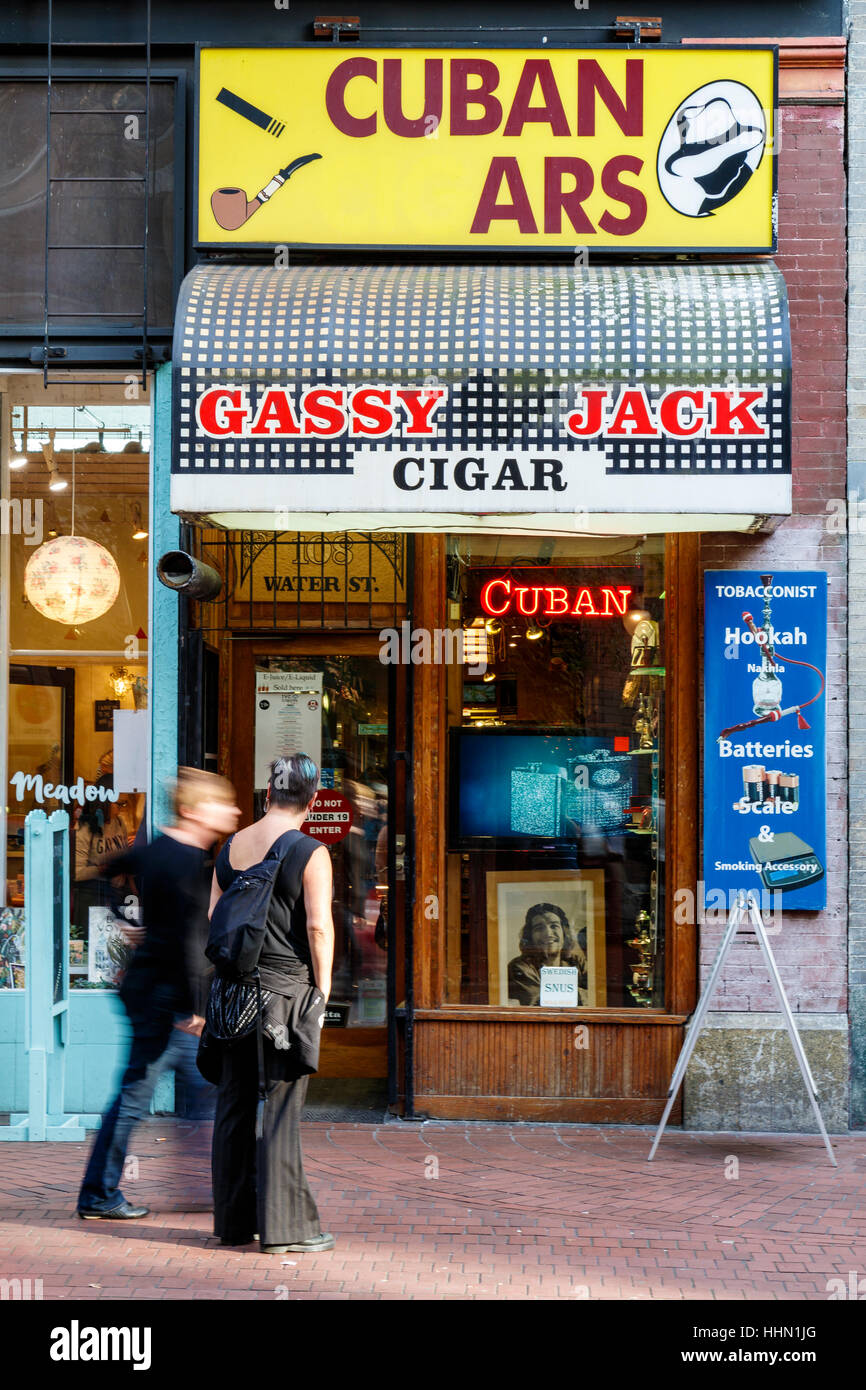 Jack gassosa sigaro cubano store in acqua Street, Gastown, Vancouver, Canada. Foto Stock