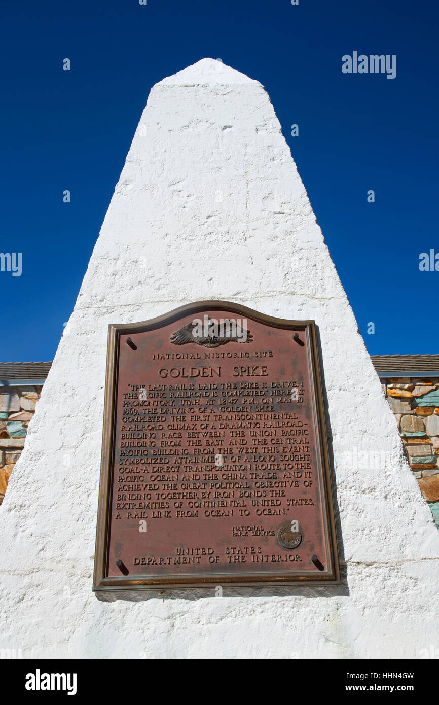 Golden spike monumento, Golden Spike National Historic Site, Utah Foto Stock