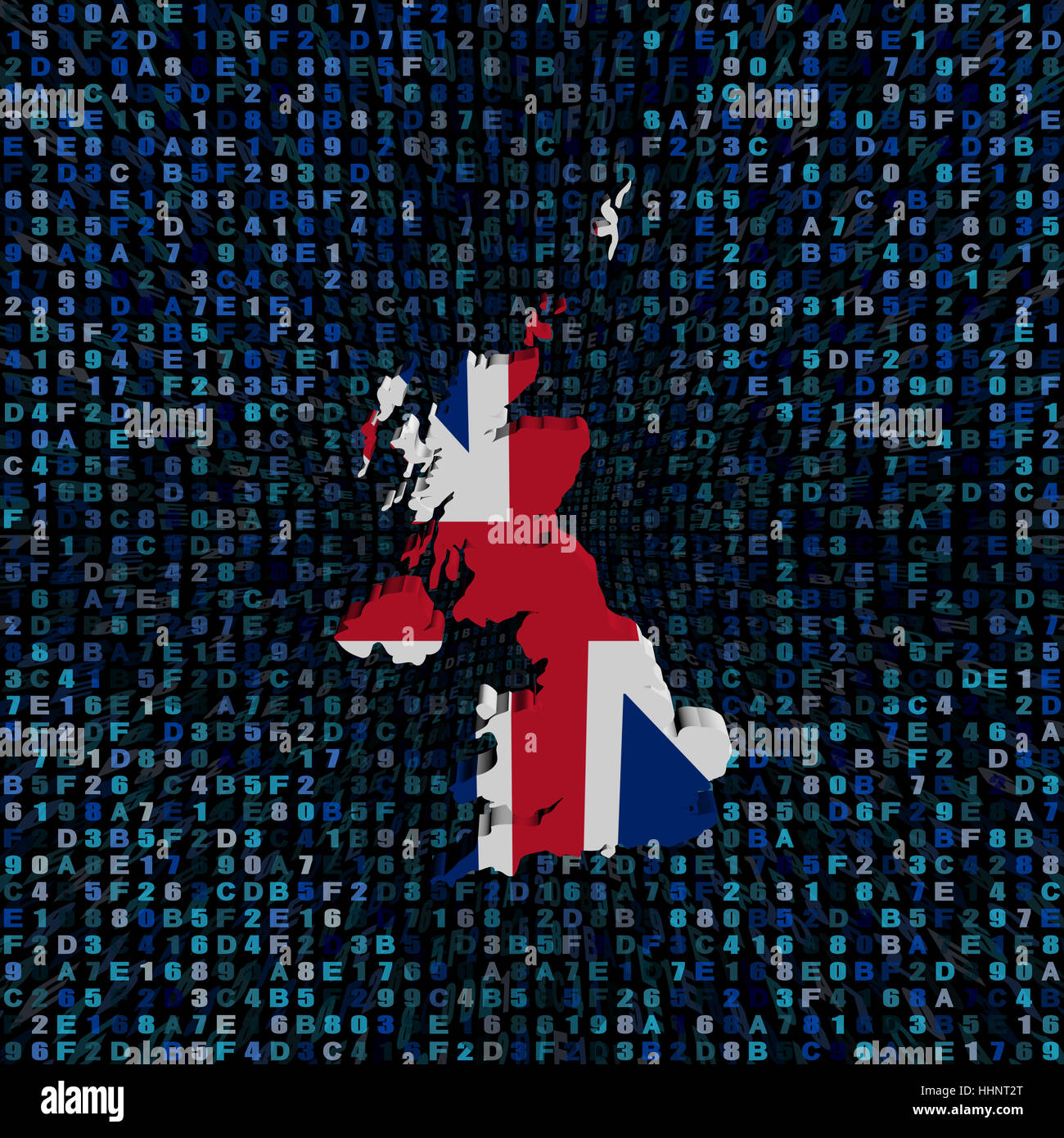 Mappa del Regno Unito bandiera sul codice esadecimale illustrazione Foto Stock