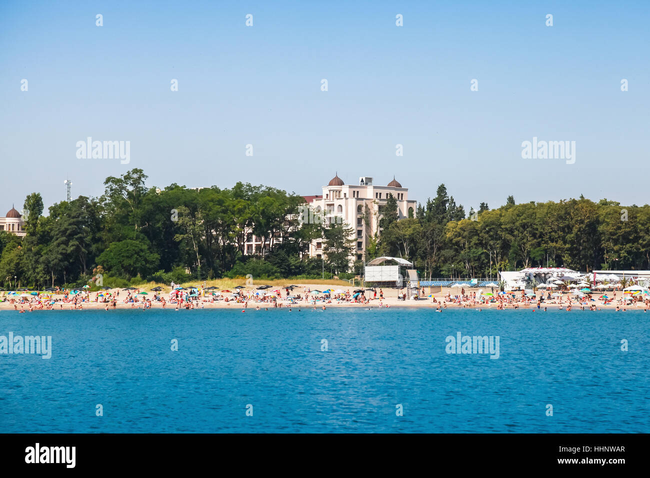 Spiaggia di sabbia vicino al mare giardino, il litorale del Mar Nero, Burgas, Bulgaria Foto Stock
