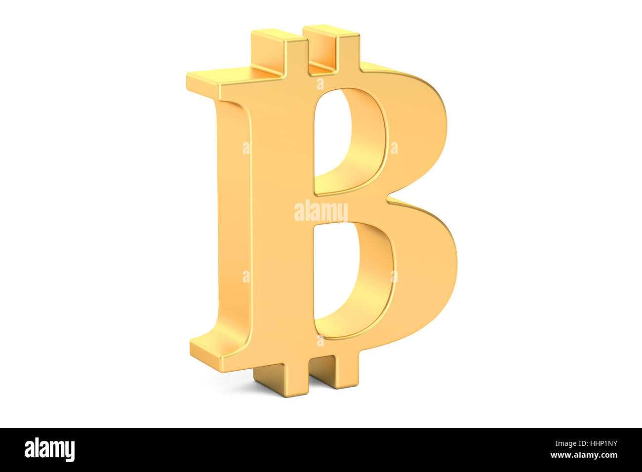 Golden bitcoin simbolo, 3D rendering isolati su sfondo bianco Foto Stock