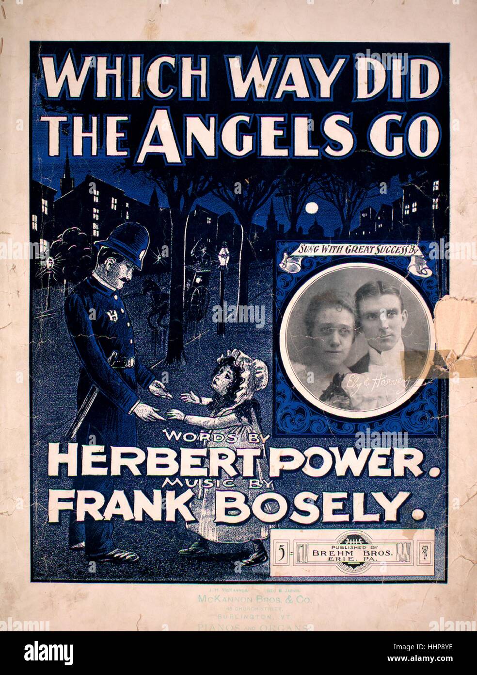 Foglio di musica immagine di copertina del brano "In che modo ha fatto gli angeli andare', con paternitã originale lettura delle note "parole di Herbert Power Music da Frank Bosely', 1902. L'editore è elencato come 'Brehm Bros.', la forma della composizione è 'strofico con chorus', la strumentazione è 'pianoforte e voce", la prima linea recita "La madre di un bambino che, appena cinque estati passato", e l'illustrazione artista è elencato come 'unattrib. foto di Ely e Harvey; Teller, figli e Dorner, New York'. Foto Stock
