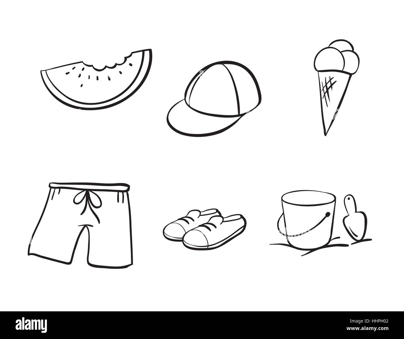 Disegni dettagliati dei vari oggetti su sfondo bianco Foto stock - Alamy