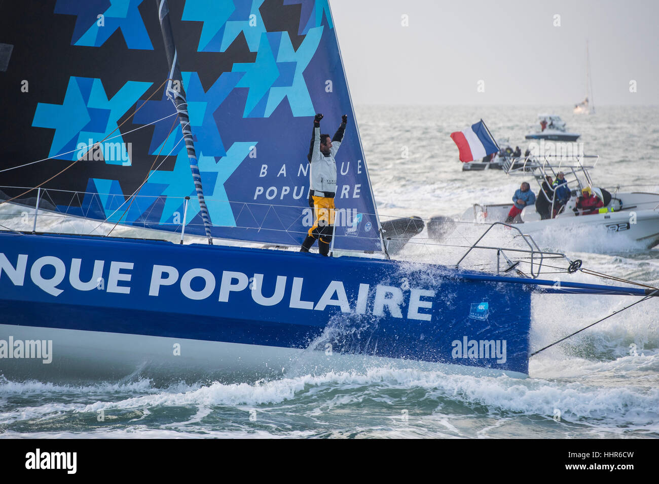 Yacht Race Vendée Globe 2017: Armel Le Cléac'h a bordo della Banque Populaire VIII monohull vela (2017/01/19) Foto Stock