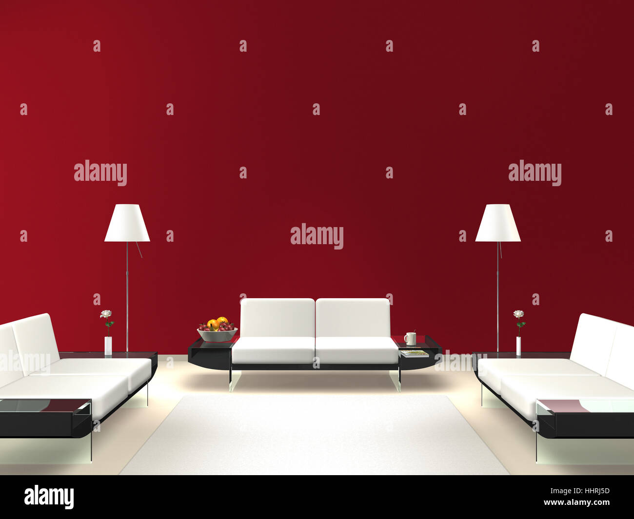 Camera, divano, rosso, parete soggiorno, salotto, poltrona, hall, house, Foto Stock