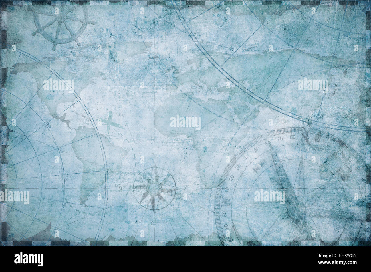 Antico Tesoro nautico sfondo mappa Foto Stock