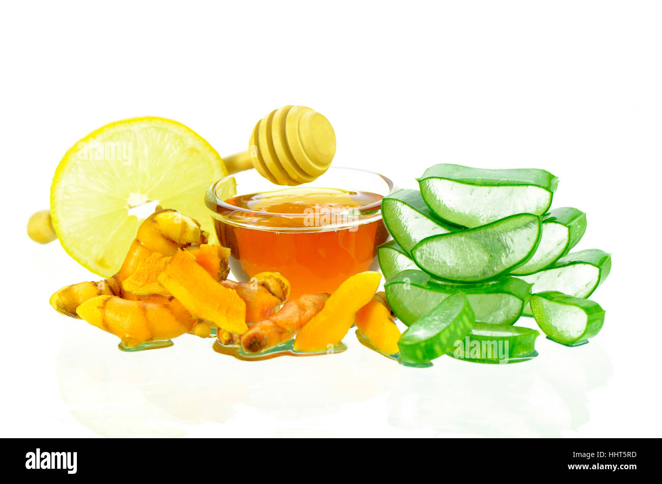 Asian skincare terapia dalla natura con aloe vera gel, curmin, lamon succo di frutta e miele. Foto Stock