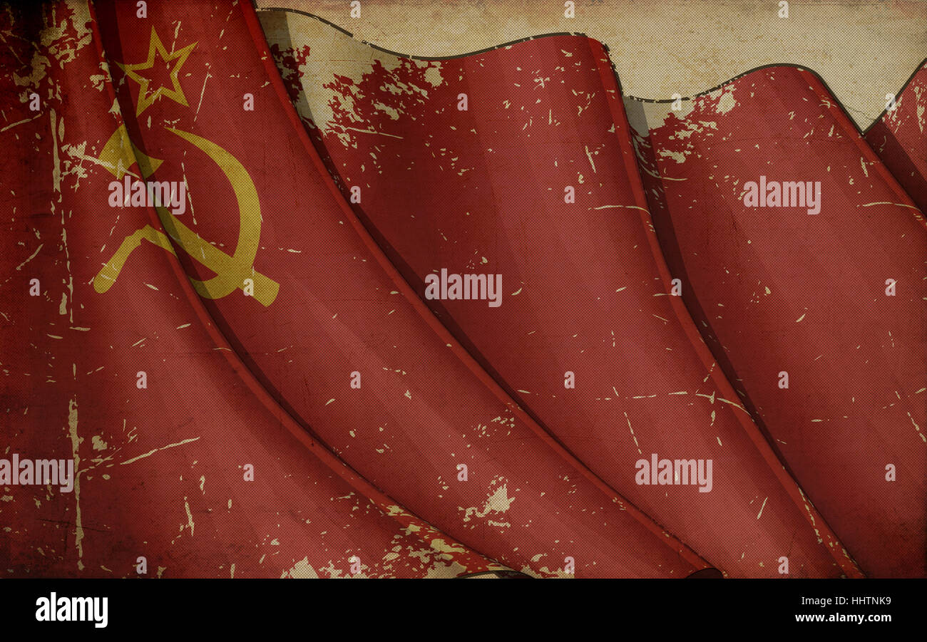 Bandiera, Unione sovietica, russo, il Cremlino, comunisti, closeup, ruvida, seppia, grana Foto Stock