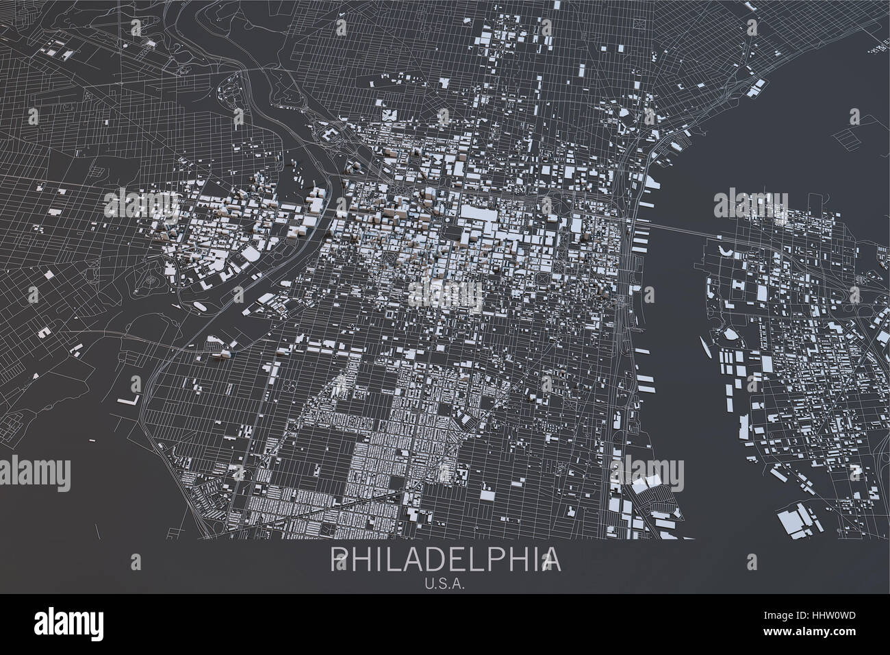 Mappa di Philadelphia, vista satellitare, Stati Uniti d'America. Il rendering 3D Foto Stock