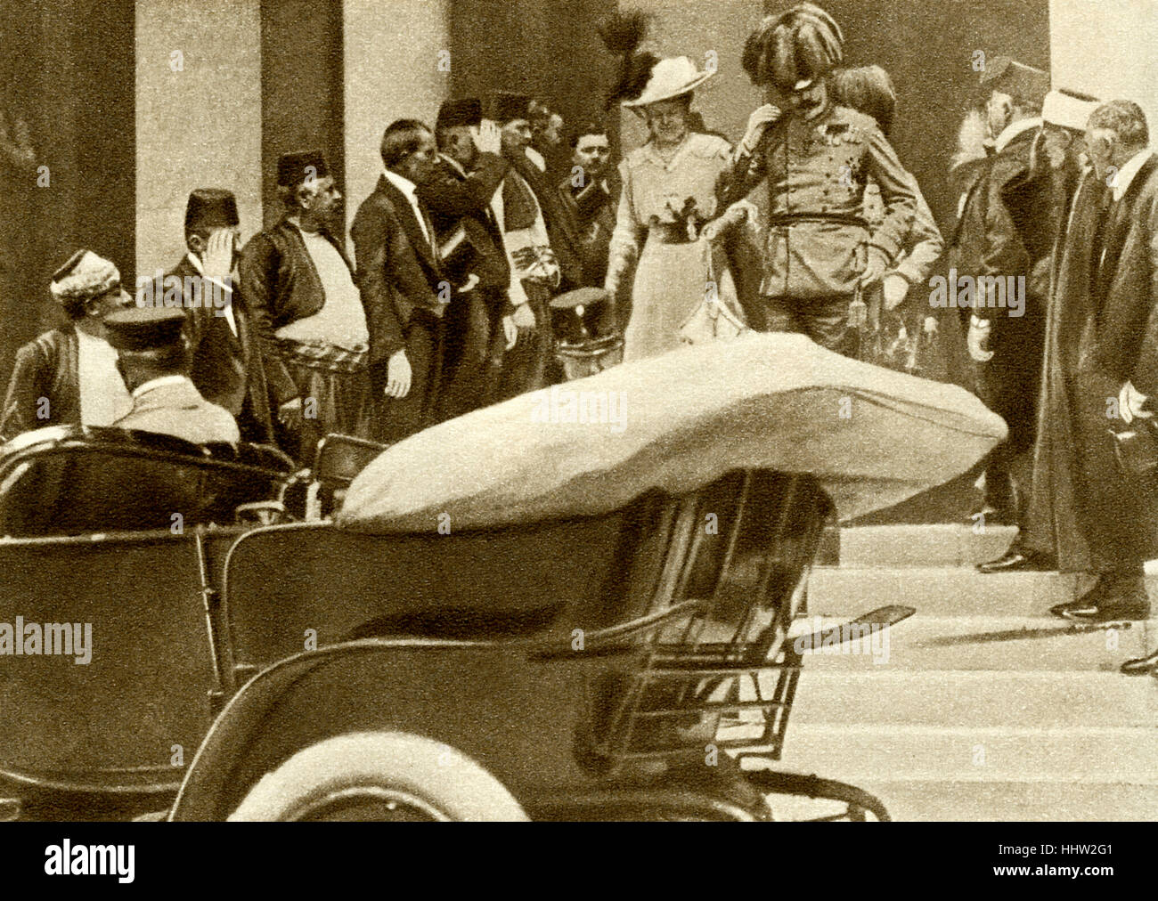 Arciduca Francesco Ferdinando di Austria con la moglie a Sarajevo, pochi minuti prima del suo assassinio da Gavrilo Prinzip, 26 giugno Foto Stock