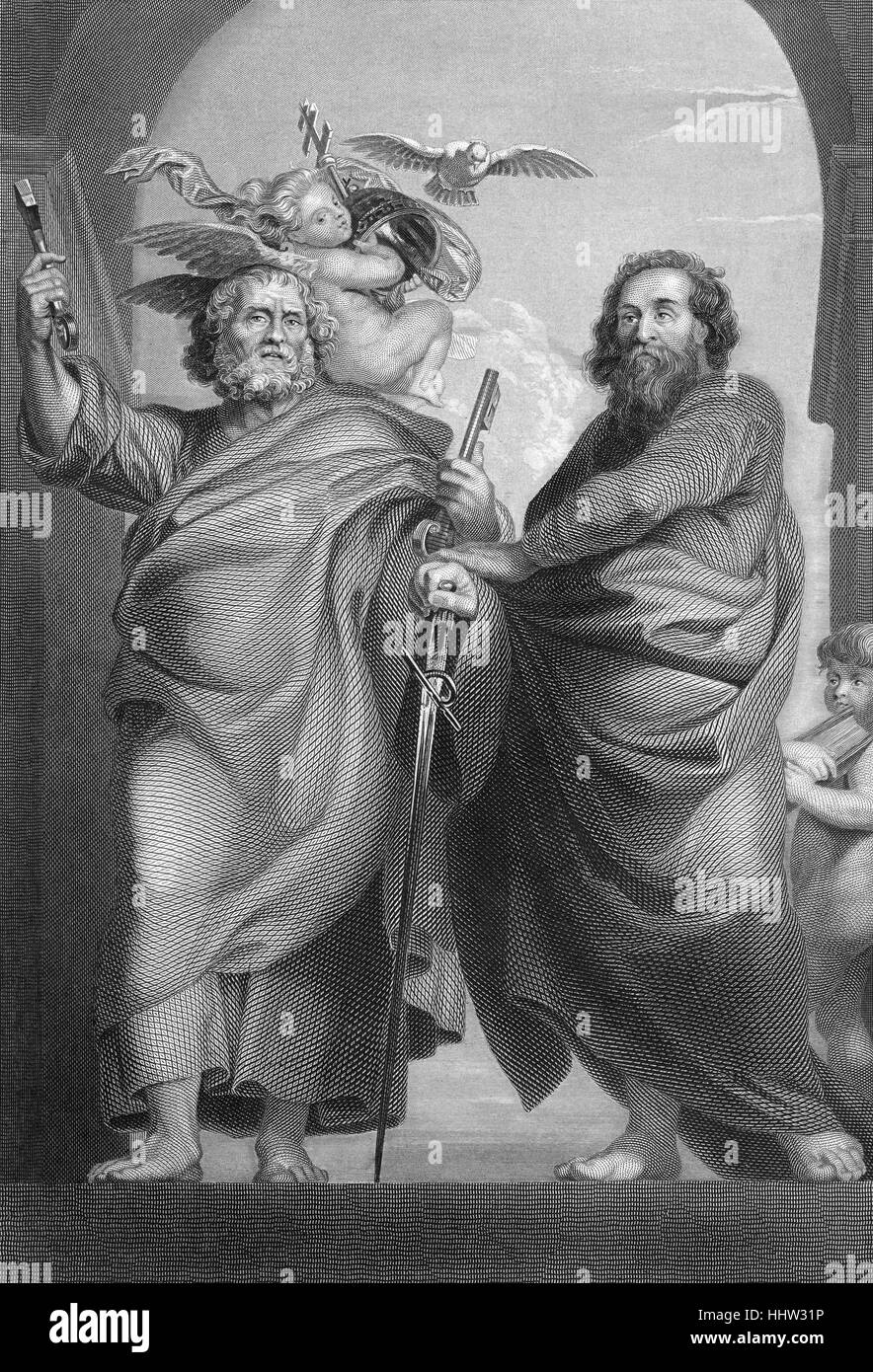 Santi Pietro e Paolo, xix secolo incisione. Foto Stock