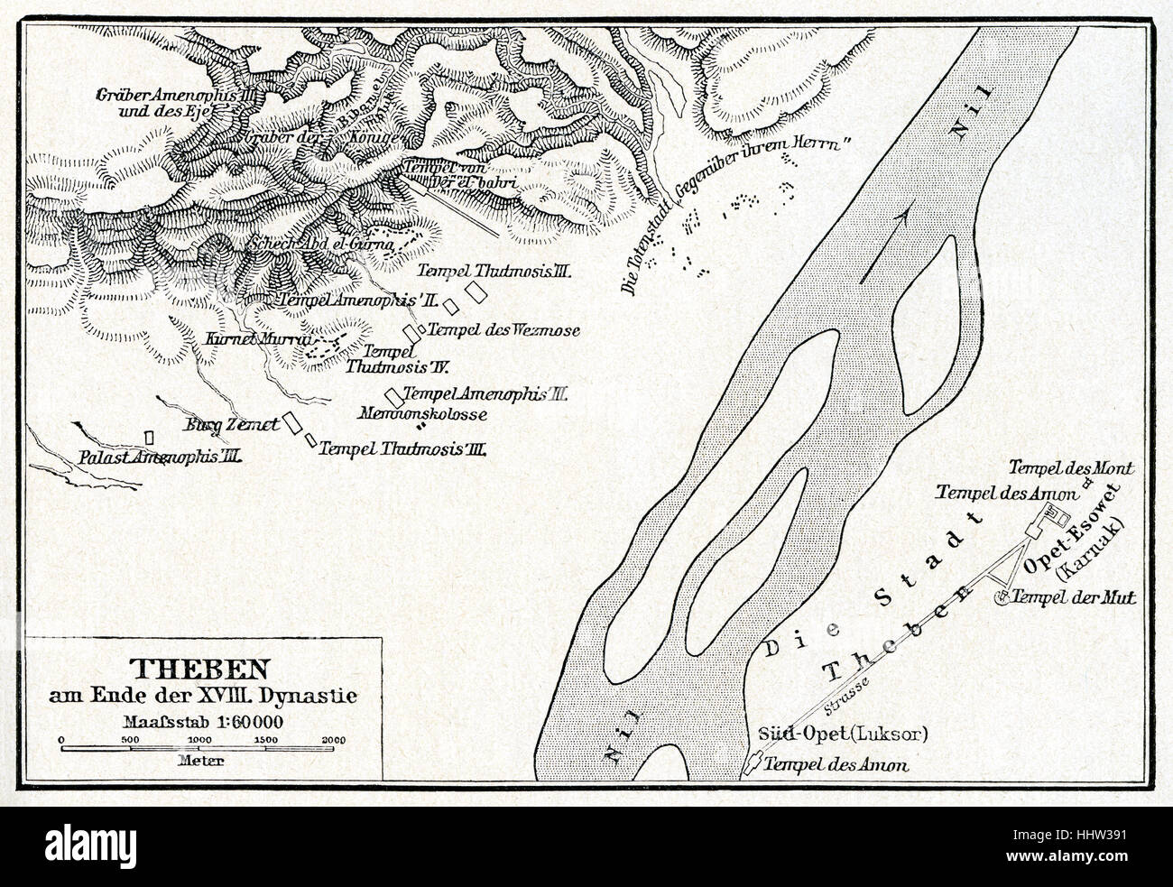 Mappa di Tebe alla fine del XVIII dinastia. Tomba di Nakht. Nakht - scriba che terrà il titolo "astronomo di Amon' o Foto Stock
