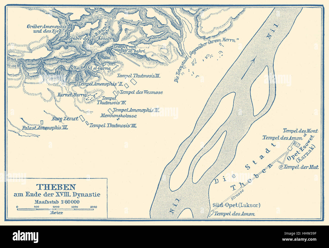 Mappa di Tebe alla fine del XVIII dinastia. Tomba di Nakht. Nakht - scriba che terrà il titolo "astronomo di Amon' o Foto Stock