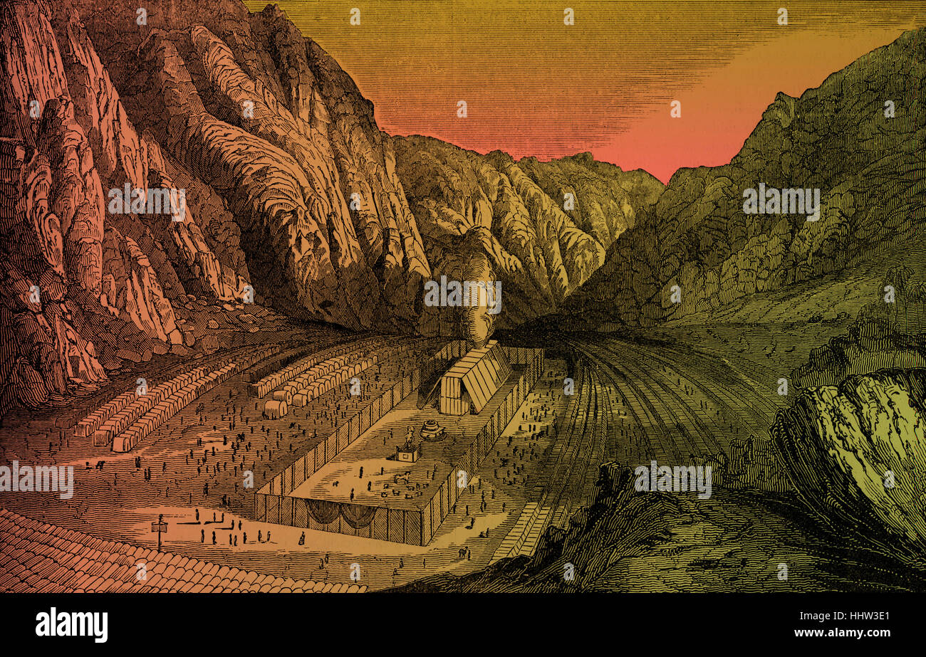 Il tabernacolo e accampamento di Israele nel deserto, esodo. Xix secolo incisione. Foto Stock