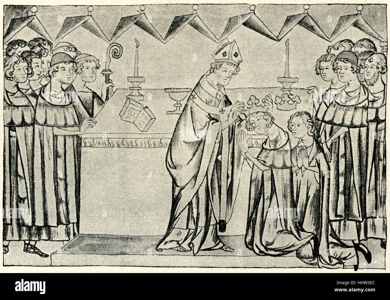 Enrico VII (Heinrich), c. 1275 - 24 agosto 1313, Sacro Romano Imperatore e Re di Germania. Incoronazione come Re di Germania in Aachen Foto Stock