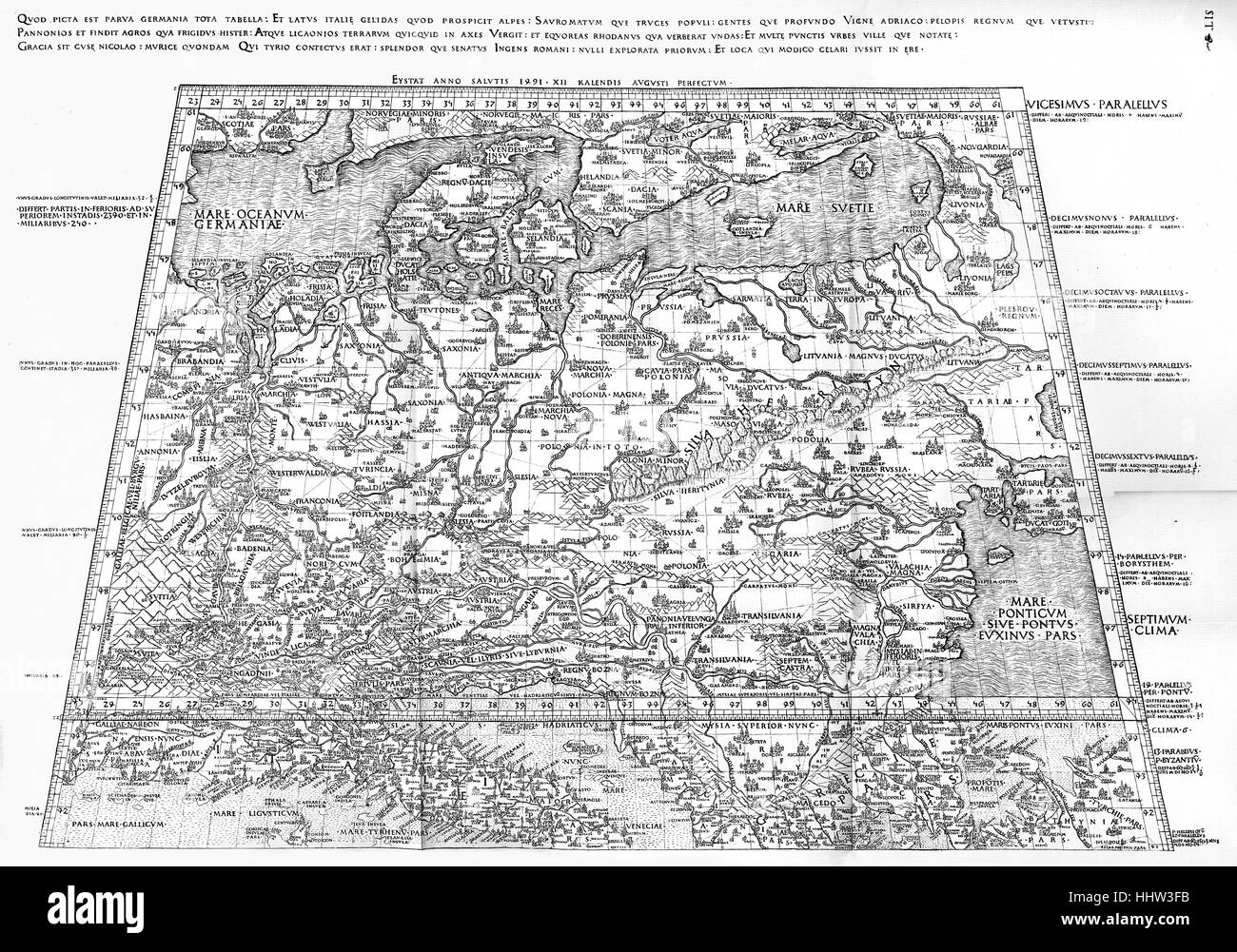 Più antica mappa della Germania disegnato c. 1450 da Nicola da Cusa (1401 - 11 agosto 1464), filosofo tedesco e astronomo (Nikolaus von Kues / Nicolaus Cusano) Foto Stock