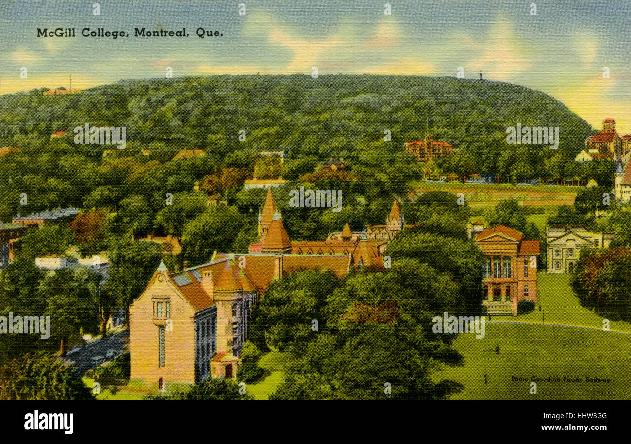 McGill College di Montreal , Quebec. Vecchia Cartolina Fotografia che mostra la panoramica della McGill University di inizio del XX secolo. Foto Stock