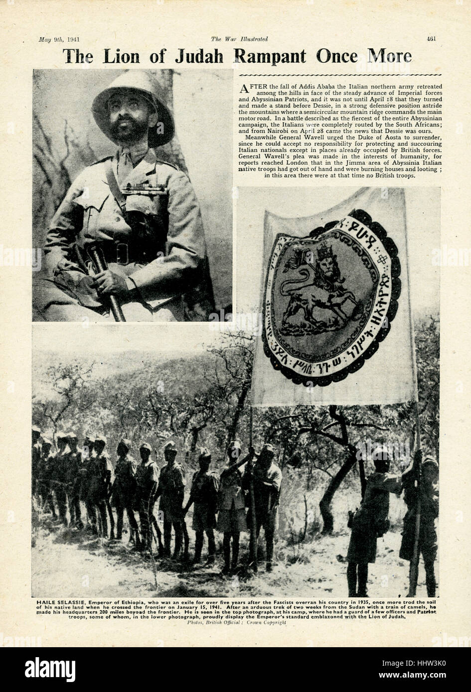 "Il leone di Giuda una volta rampante più." Articolo in guerra circa Haile Selassie Imperatore di Etiopia. Foto Stock