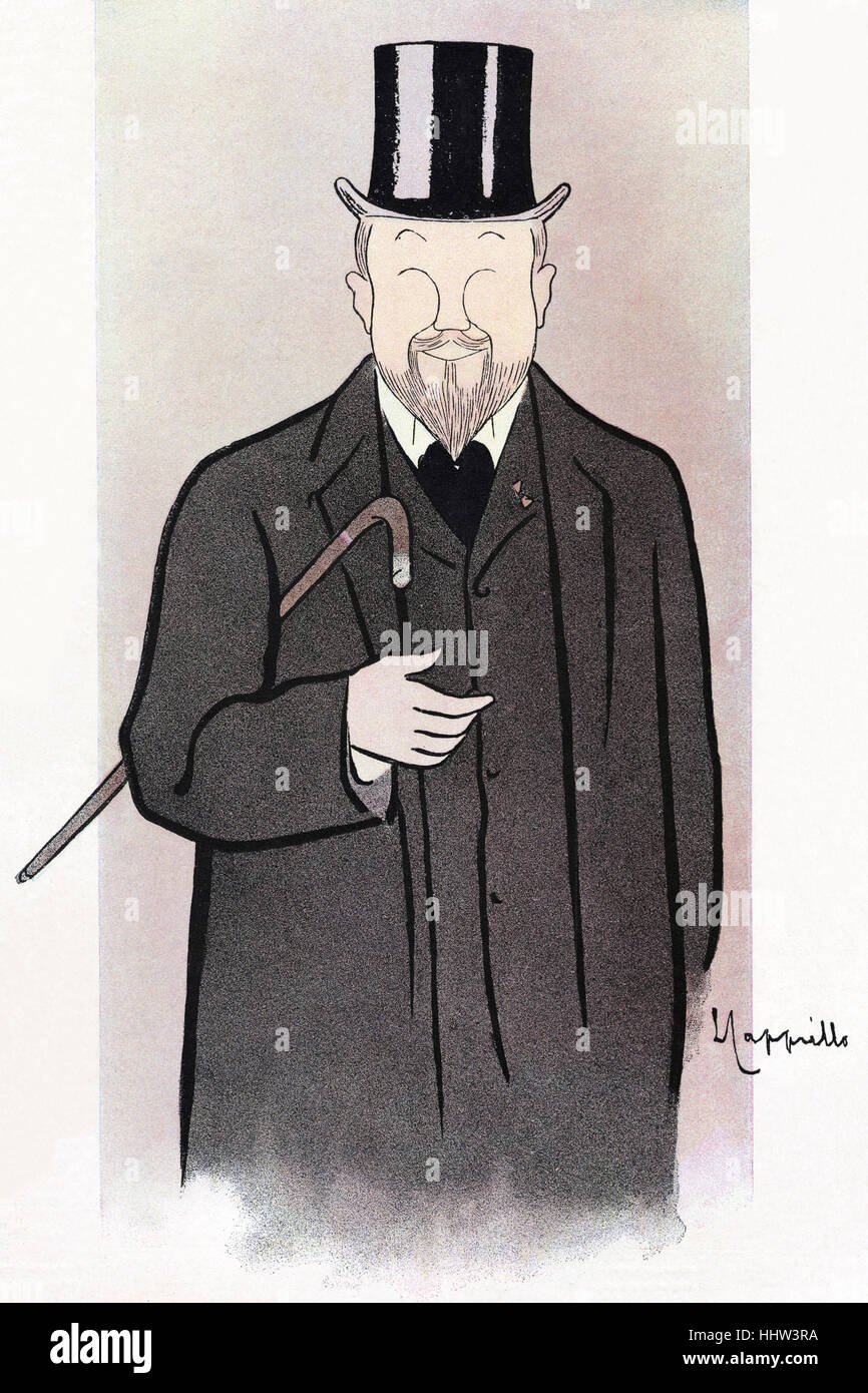 Henri Léon Émile Lavedan - Ritratto del drammaturgo francese e giornalista indossa un cappotto e top hat e tenendo una canna. 9 Foto Stock