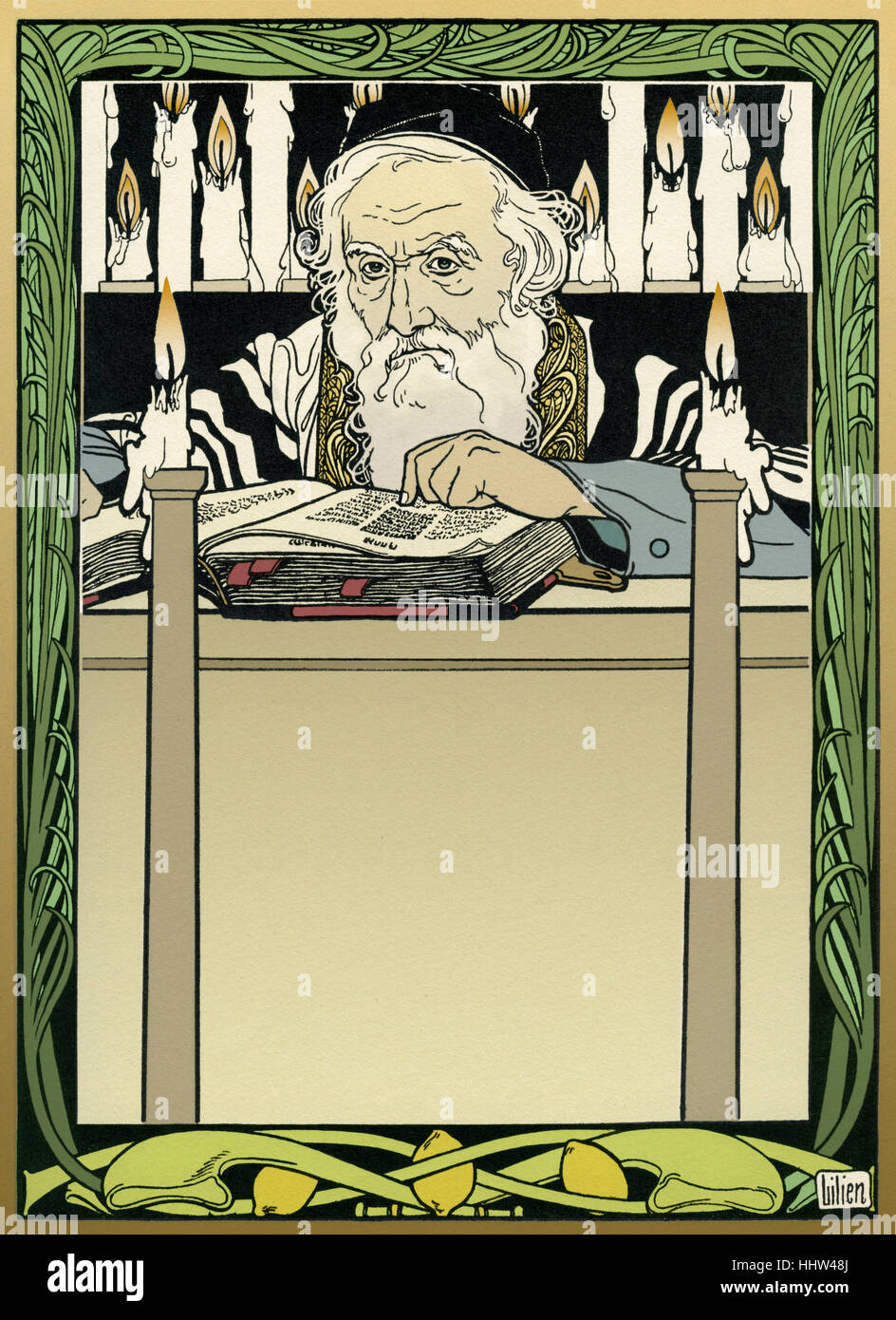 Efraim Moses Lilien illustrazione di Lieder des Volkes. Mostra anziani ebreo studiare testi sacri. b. 1874 (Galizia) - d.1925 Foto Stock