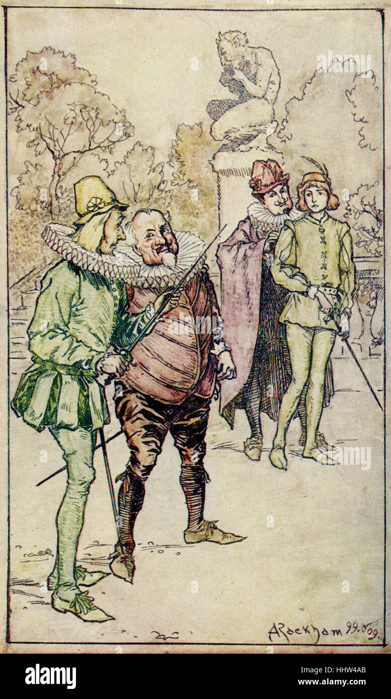 Timon di Atene di William Shakespeare. Illustrazione di Arthur Rackham (1867 - 1939) . "Egli cominciò a pensare di confessiong Foto Stock