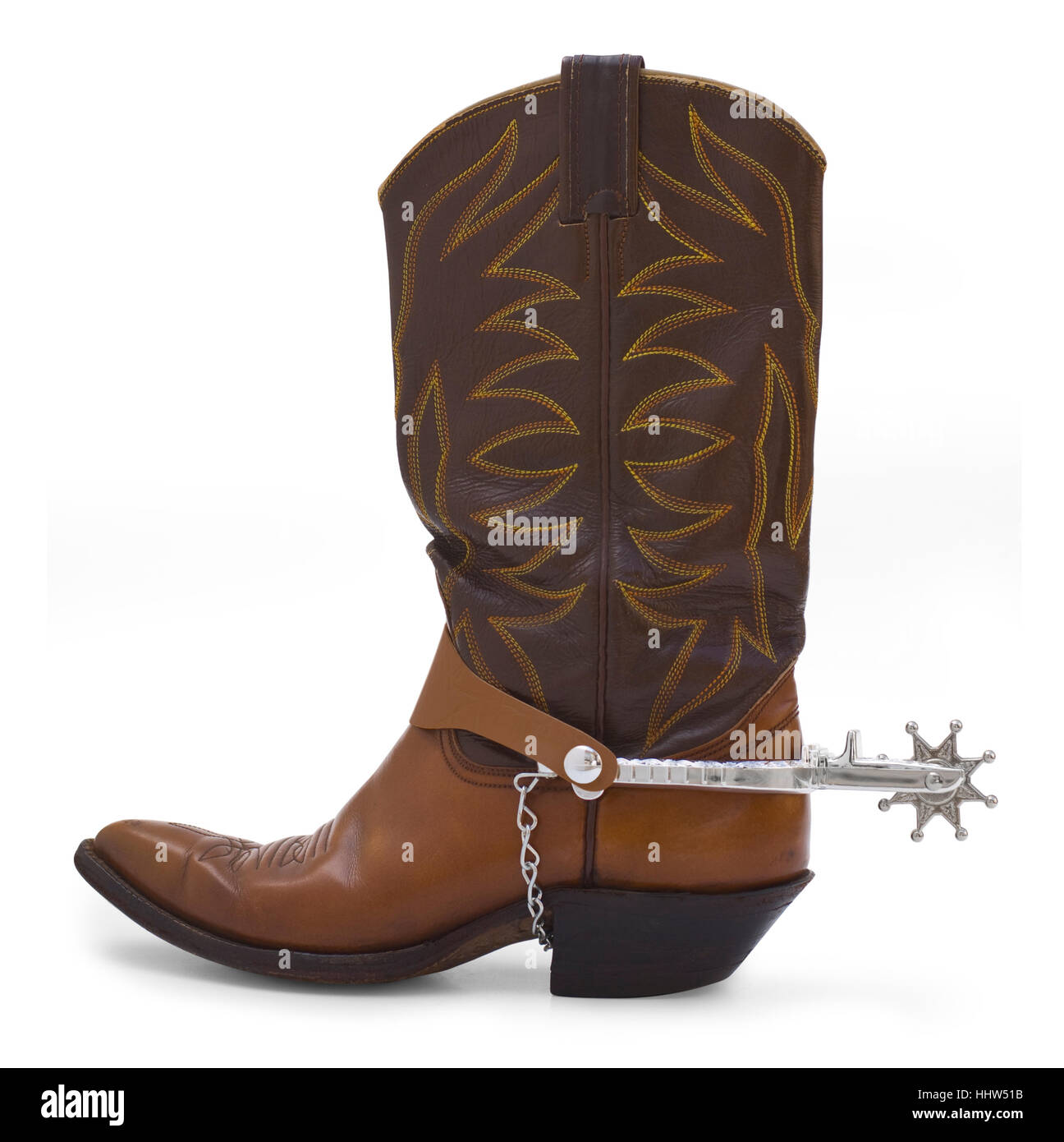 Boot, marrone, marrone, brunette, argento, cowboy, western, cucitura, sperone, Foto Stock