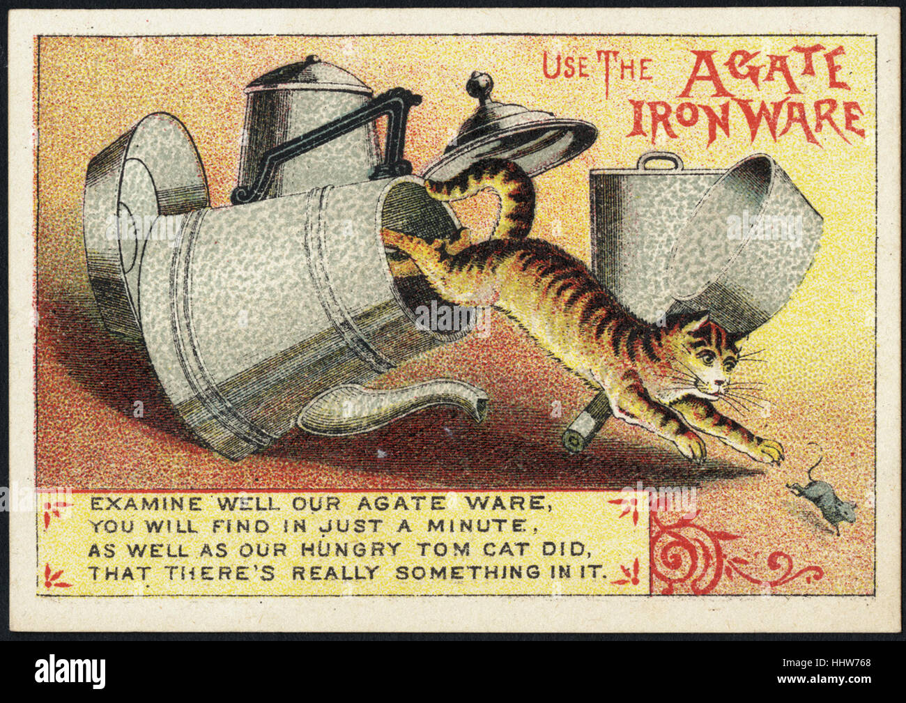 Utilizzare l'agata ferramenti. Esaminare bene la nostra Agata ware, troverete in appena un minuto, come pure la nostra fame tom cat ha fatto, che non c'è davvero qualcosa in esso - Arredamenti per la casa Scambio di carte Foto Stock