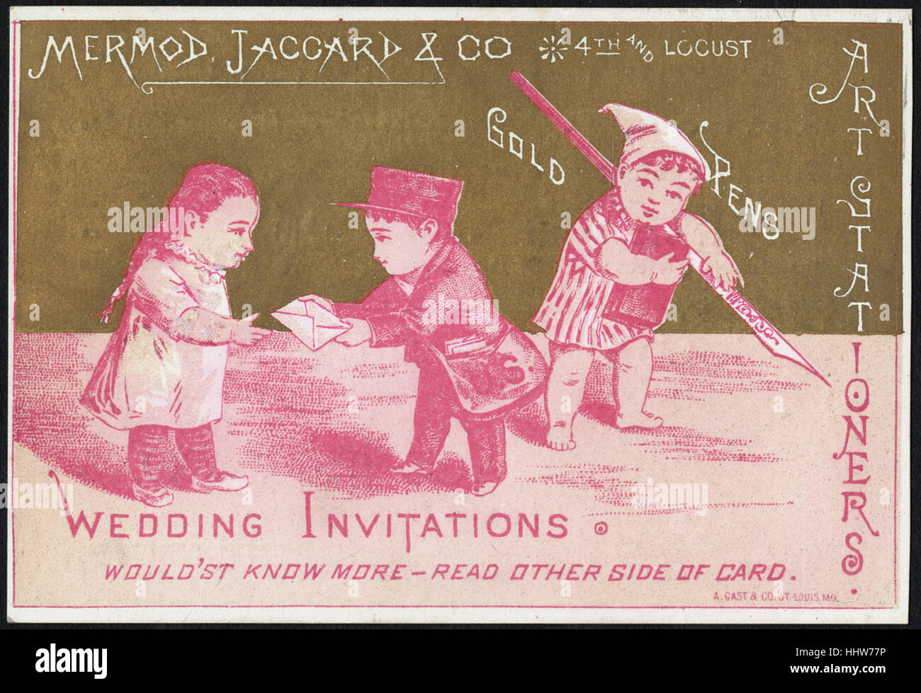 Mermod, Jaccard & Co. La quarta e la locusta oro penne. Matrimonio inviti. (Anteriore) - Arredamenti per la casa Scambio di carte Foto Stock