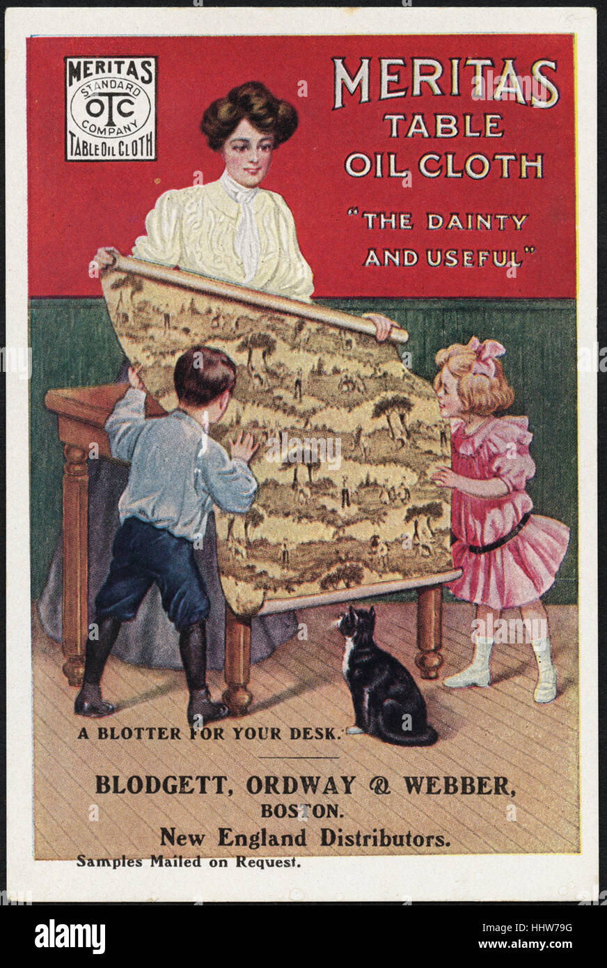 Meritas olio da tavola panno, 'La dolce e utile', un blotter per la tua scrivania. (Anteriore) - Arredamenti per la casa Scambio di carte Foto Stock