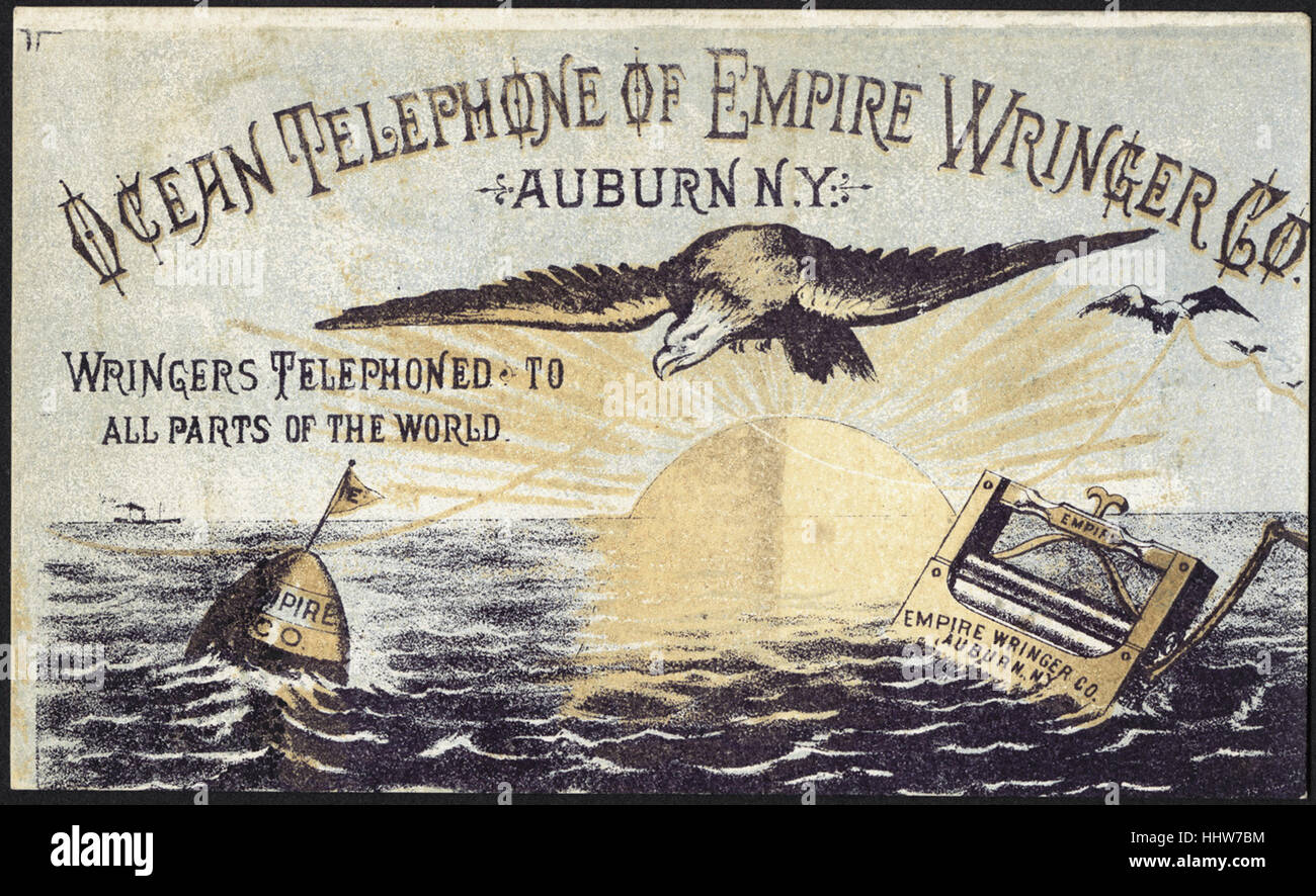 Ocean telefono di impero strizzatore Co., Auburn, N. Y. strizzatori telefonò a tutte le parti del mondo. [Anteriore] - Lavanderia Scambio di carte Foto Stock