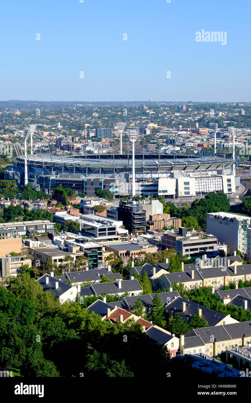 Obliqua di vista aerea del campo da Cricket di Melbourne, MCG, Melbourne Australia Foto Stock