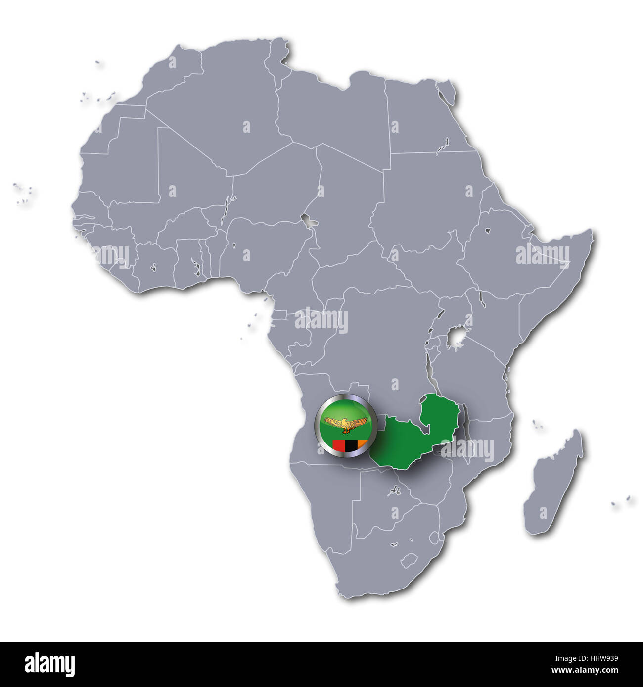 Mappa africana dello Zambia Foto Stock