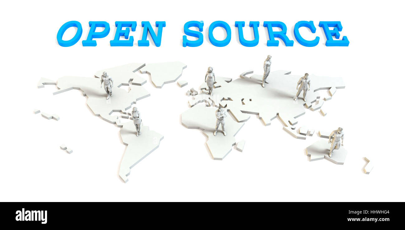 Open source Global Business Abstract con persone in piedi sulla mappa Foto Stock