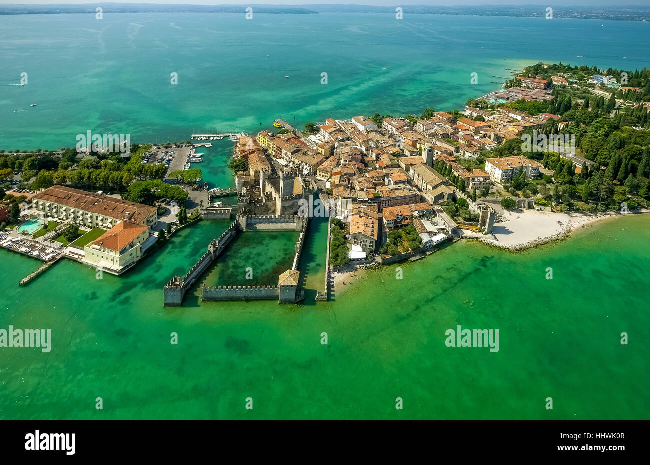 Castello Scaligero, Castello Scaligero, Sirmio penisola del Lago di Garda e Sirmione, Lombardia, Italia Foto Stock